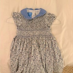 Anavini blue and White Smocked Kids Dress